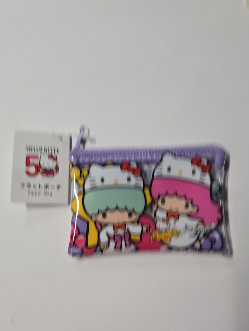 Sanrio 2023 Little Twin Stars W/Hello Kitty Hats Clear Coin Pouch NWT 5"x3.5"